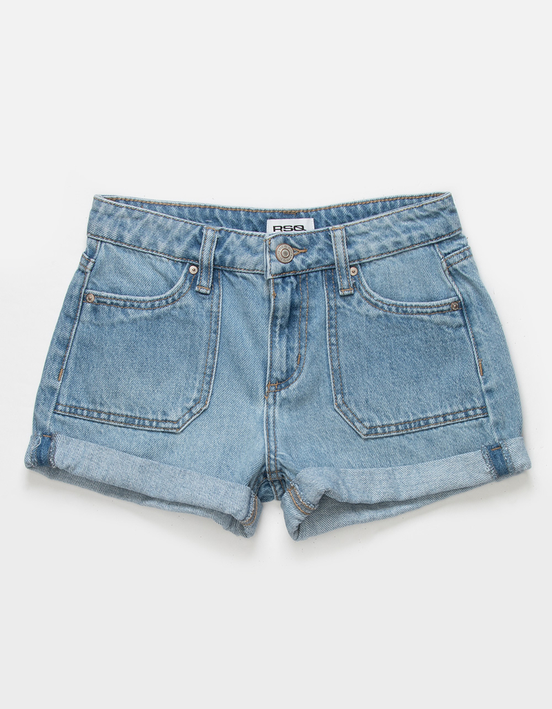 RSQ Girls Pork Chop Roll Cuff Denim Shorts image number 1