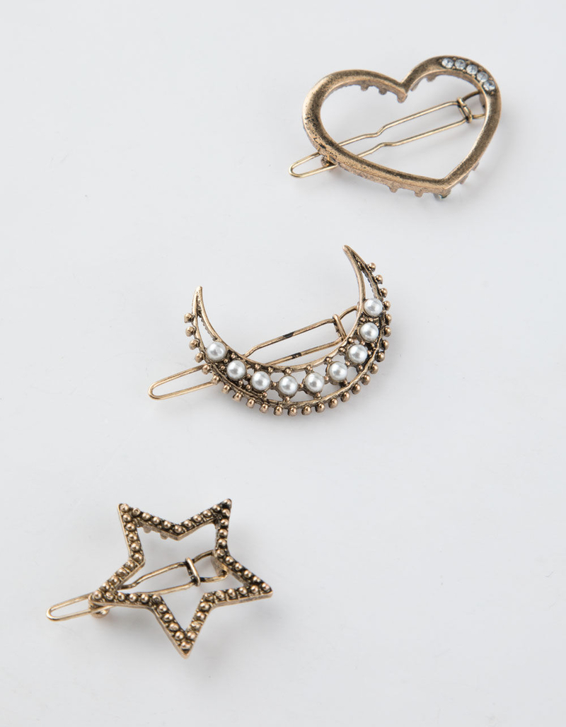 FULL TILT 3 Pack Heart & Moon Metal Hair Pins image number 0