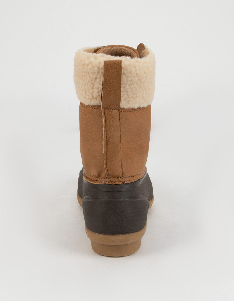 WILD DIVA Shearling Lace Up Tan & Navy Womens Weather Boots image number 3