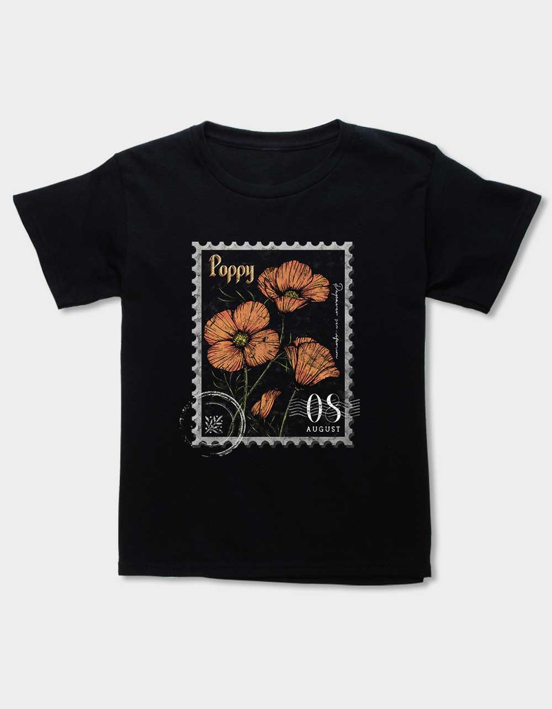 POPPY August Birth Flower Distressed Unisex Kids Tee image number 0
