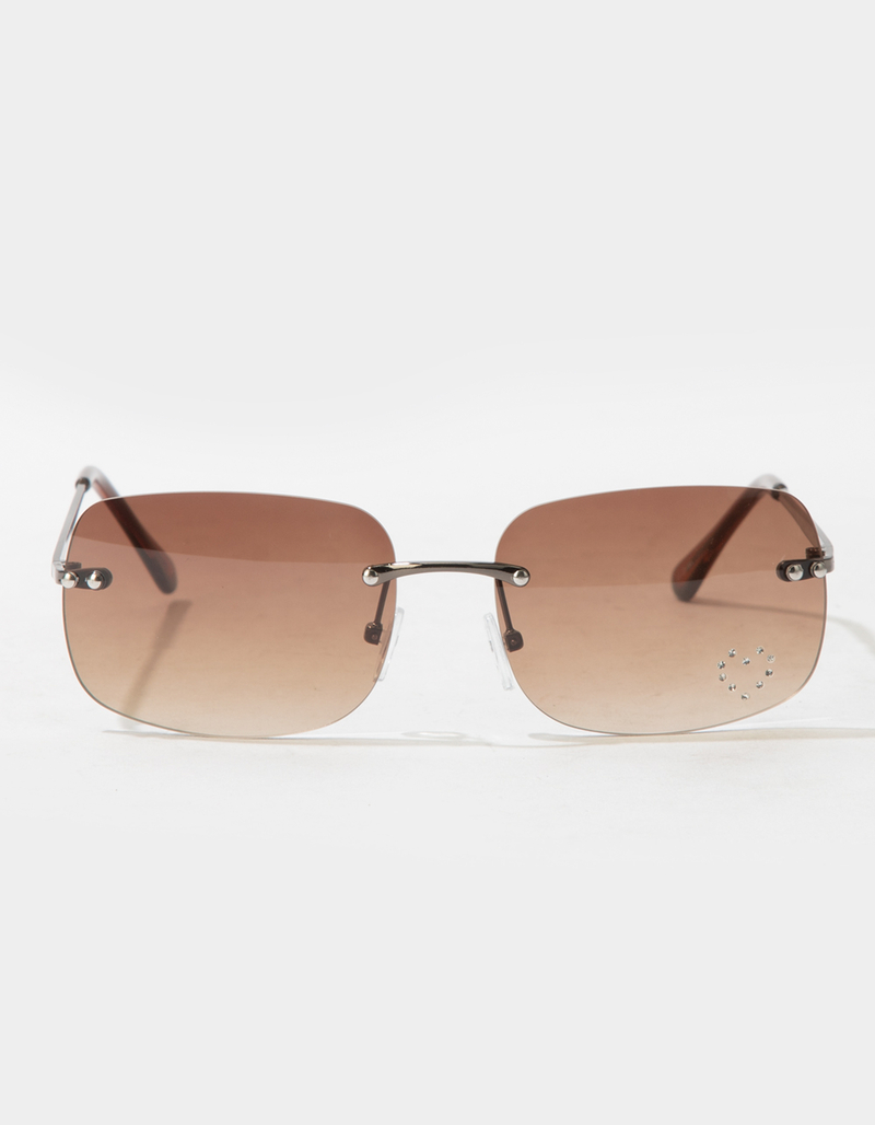 BLUE CROWN Rimless Rhinestone Heart Sunglasses image number 1