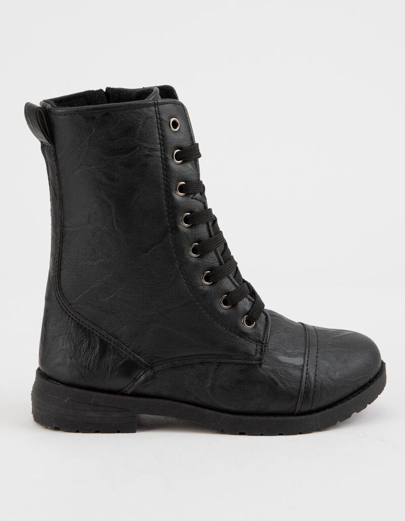 BLUE SUEDE SHOES Faux Leather Girls Combat Boots - BLACK - 334400100
