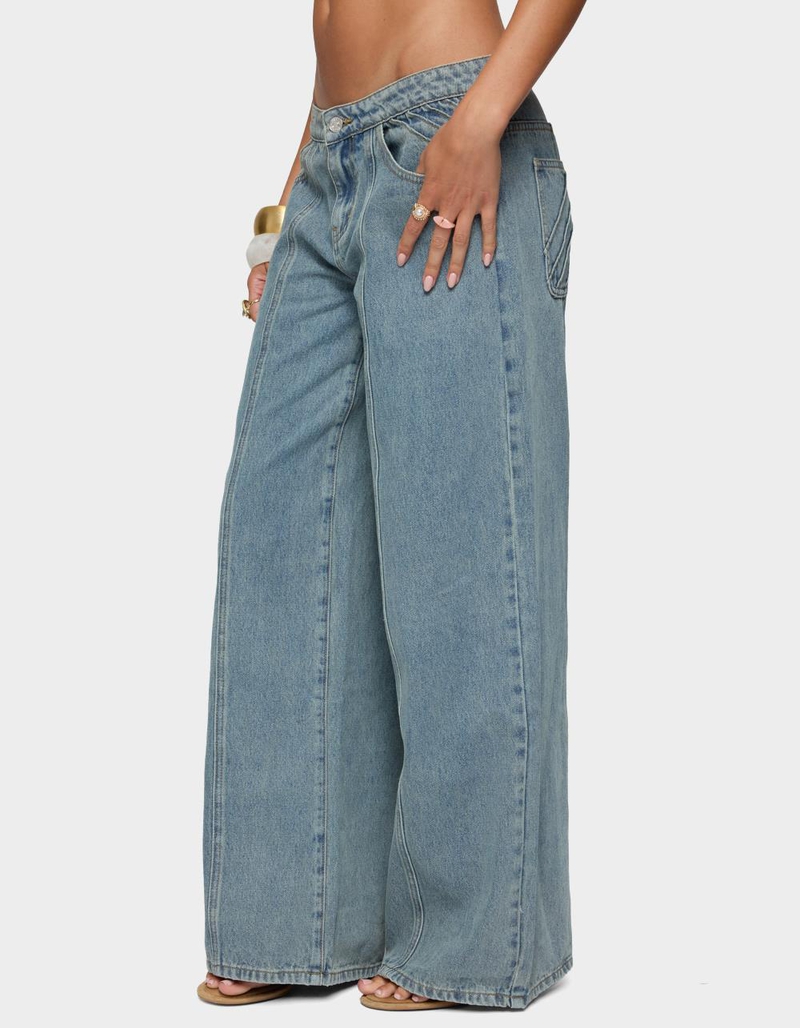 EDIKTED Stitch & Pleat Low Rise Jeans image number 1