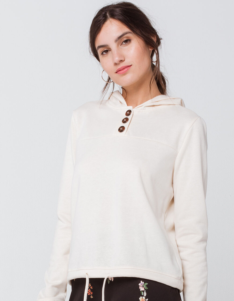 SKY & SPARROW Button Down Cream Womens Hoodie image number 1