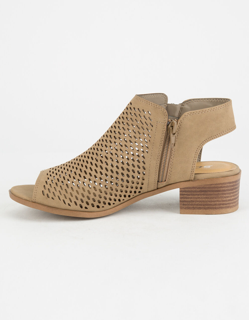 SODA Perforated Block Heel Taupe Womens Booties image number 2