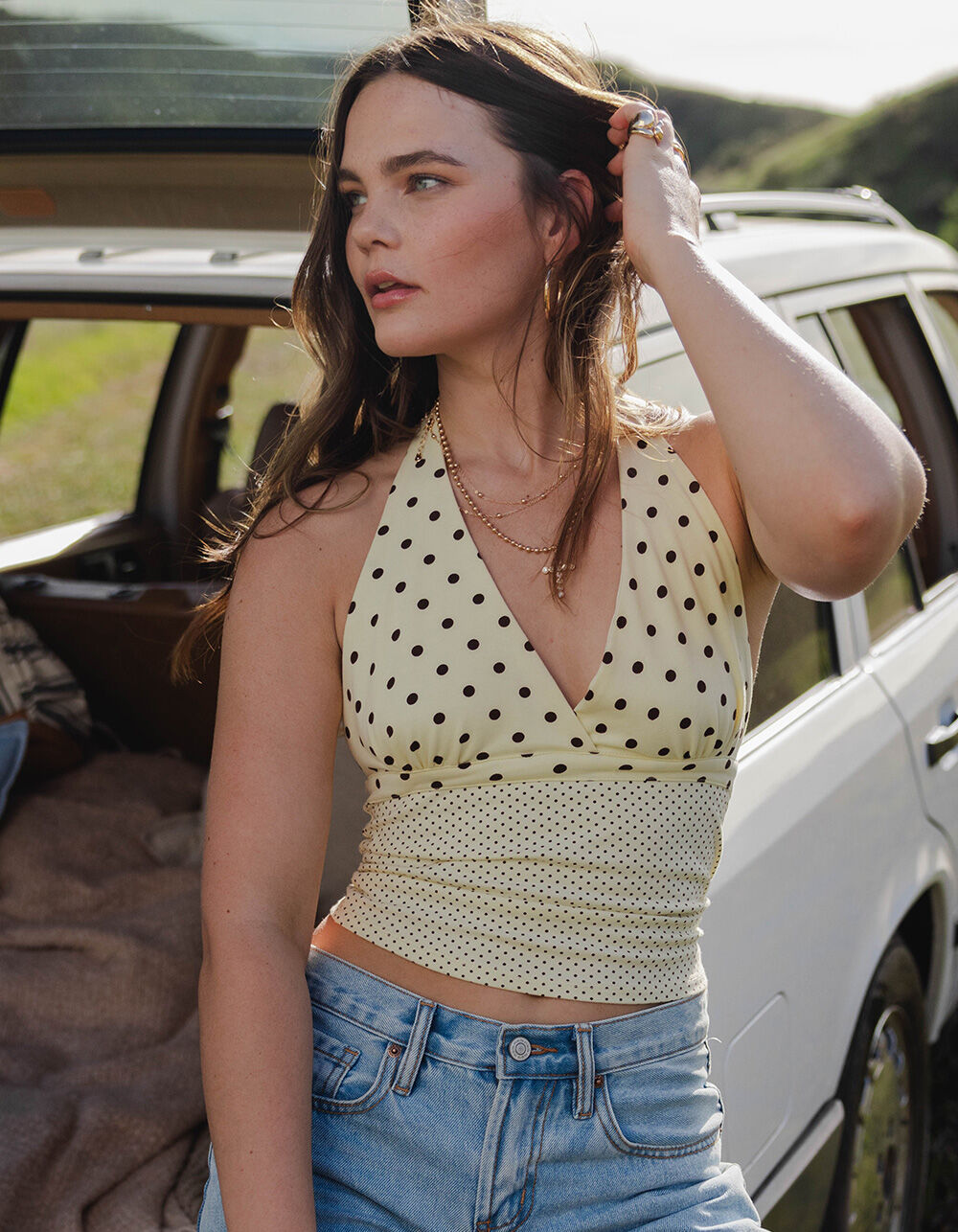 RSQ Womens Polka Dot Halter Top - YELLOW COMBO - L | Tillys