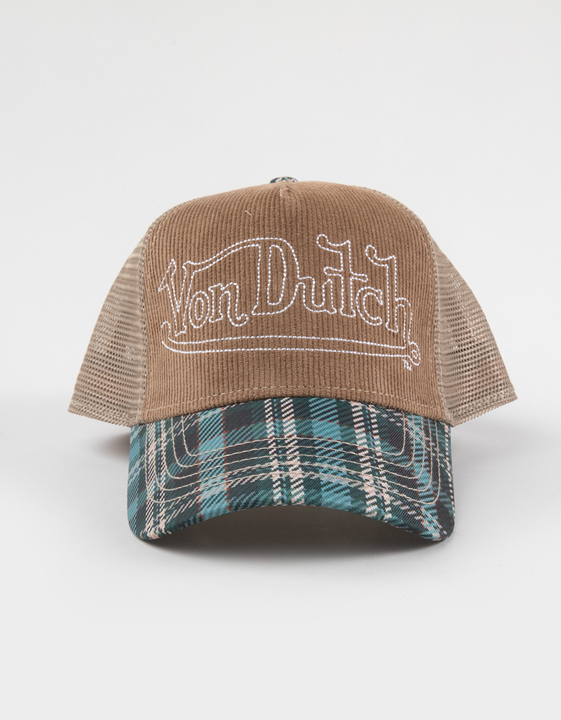 VON DUTCH Plaid Cord Trucker Hat image number 1