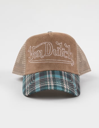 VON DUTCH Plaid Cord Trucker Hat Alternative Image