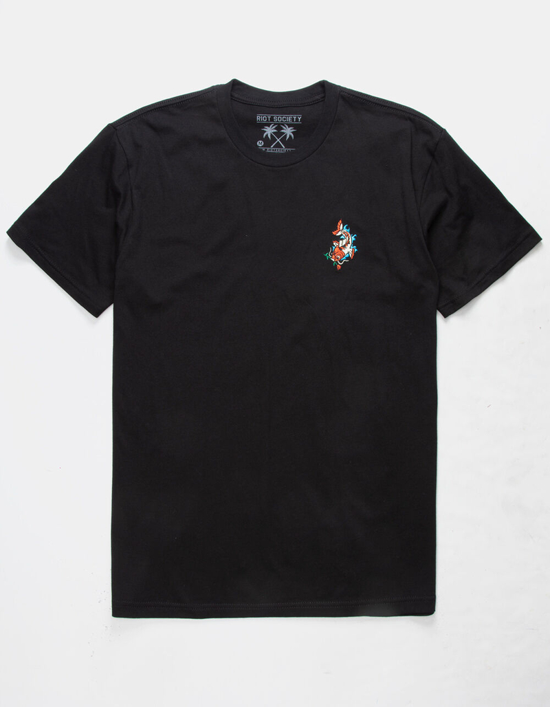 RIOT SOCIETY Koi Embroidery Black Mens T-Shirt image number 0