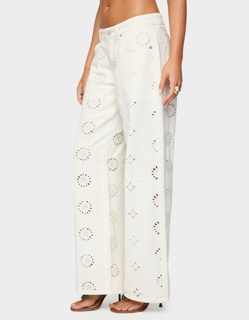 EDIKTED Eyelet Low Rise Wide Leg Jeans image number 1