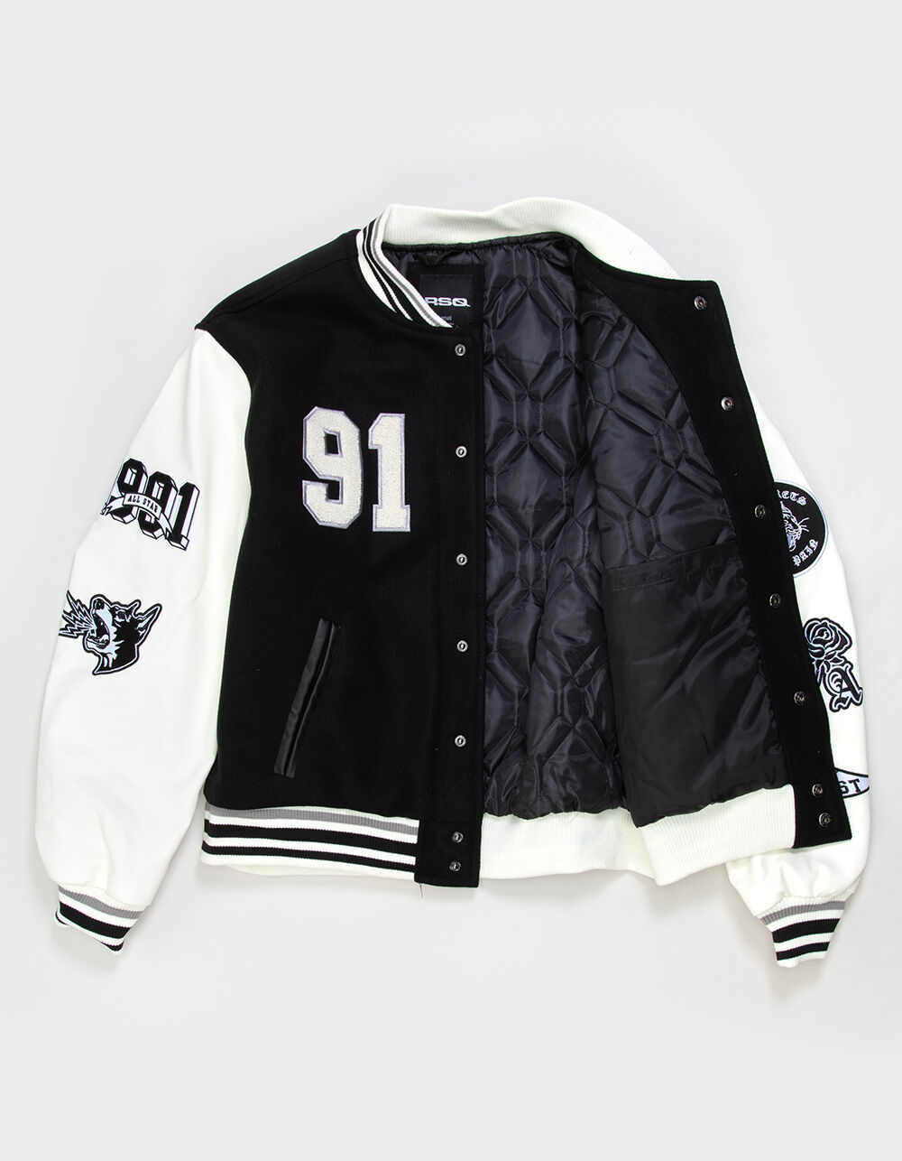 RSQ Mens Oversized Varsity Jacket - BLK/WHT | Tillys