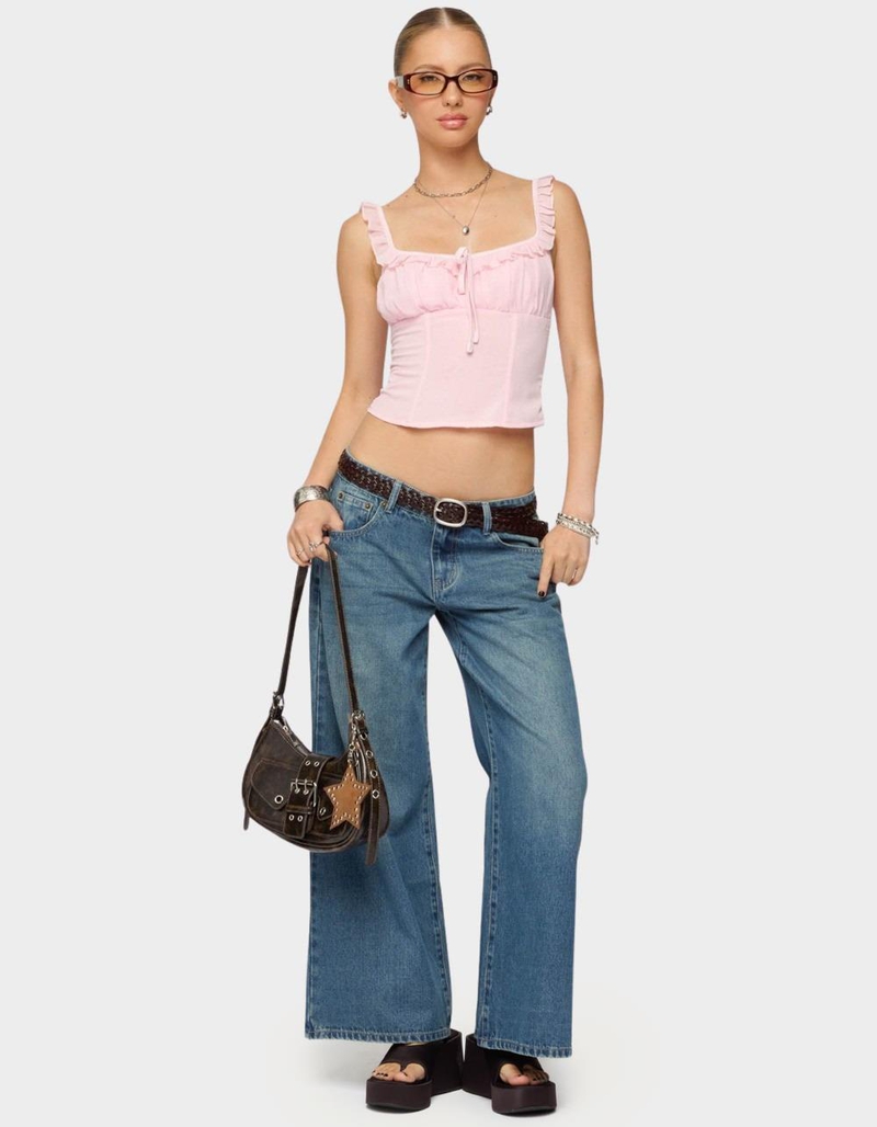 EDIKTED Petite Vyxen Vintage Washed Low Rise Jeans image number 3