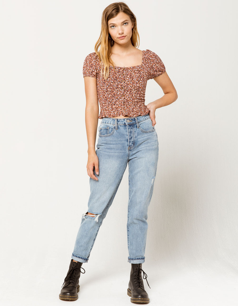 IVY & MAIN Square Neck Button Peplum Rust Womens Top image number 3