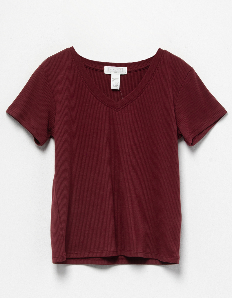 FULL TILT Essentials Girls V Neck Rib Tee image number 4