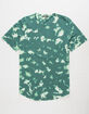 ELWOOD Tie Dye Curved Hem Forest Mens T-Shirt image number 1