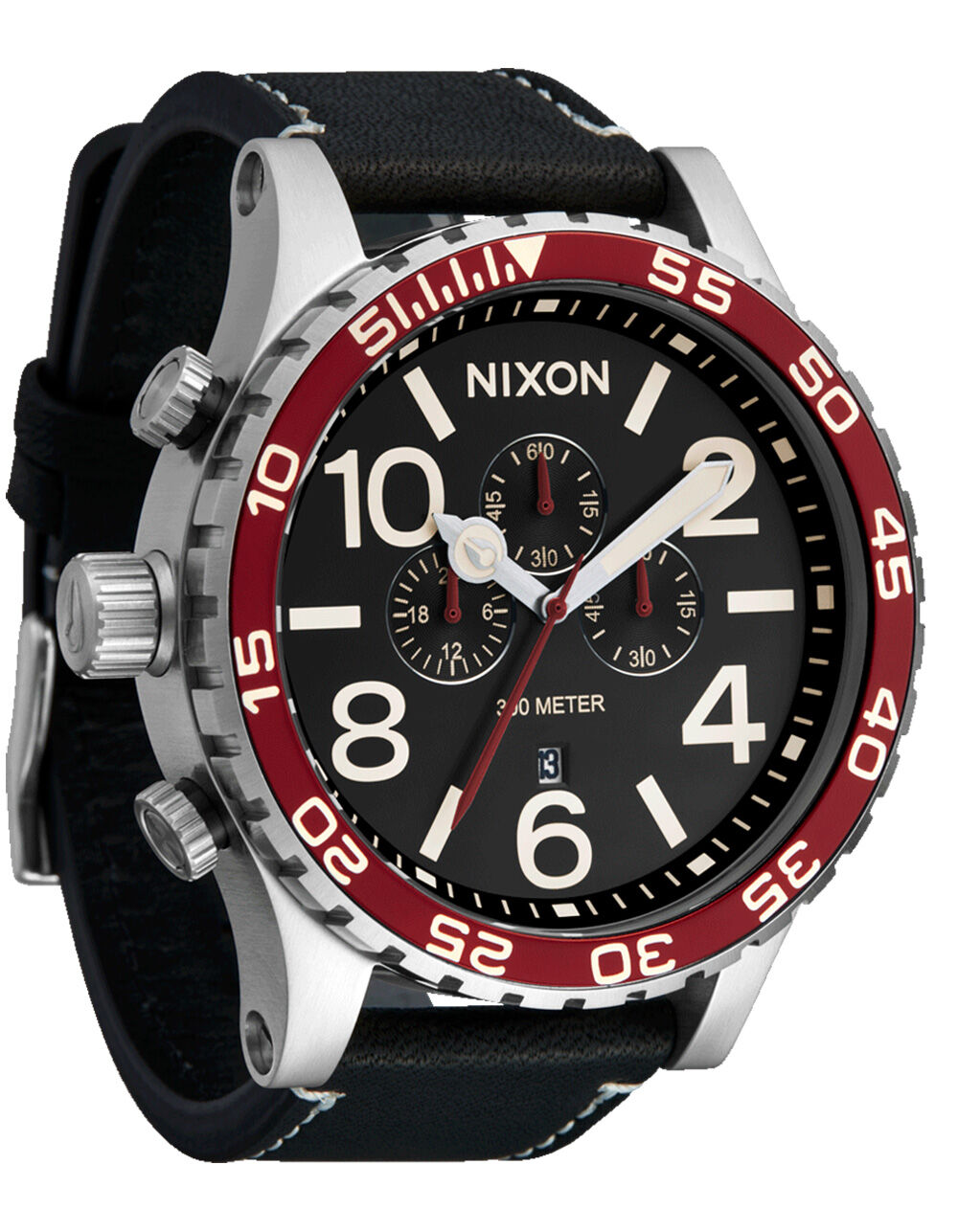 NIXON ニクソン　51-30 ブラック　レッド NIXON 51-30 Chrono Leather Watch - BLK/SILVER - ONE SIZE | Tillys
