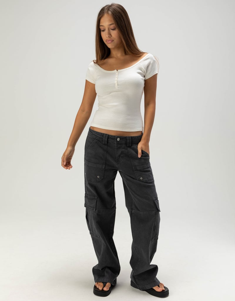 FULL TILT Womens Off The Shoulder Henley Top image number 1