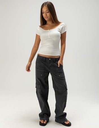 FULL TILT Womens Off The Shoulder Henley Top Alternative Image