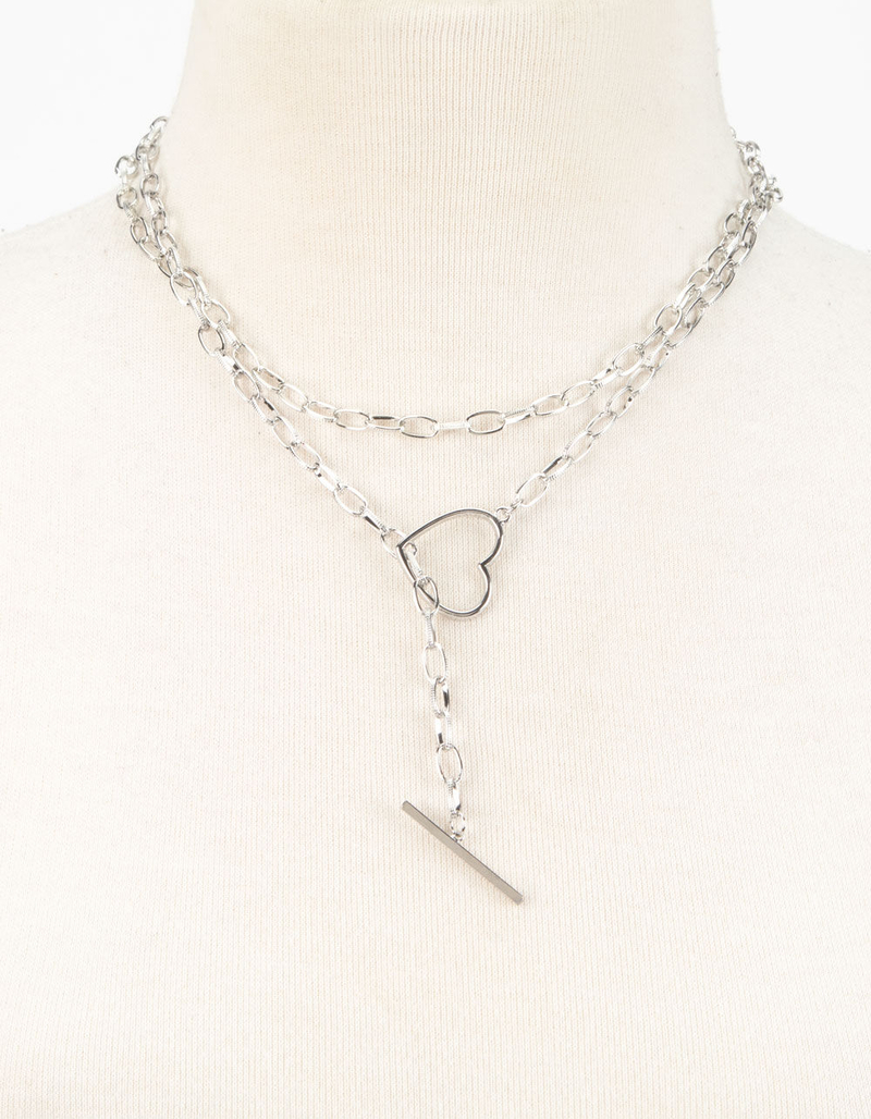 FULL TILT Layered Oval Link & Heart Necklace image number 1