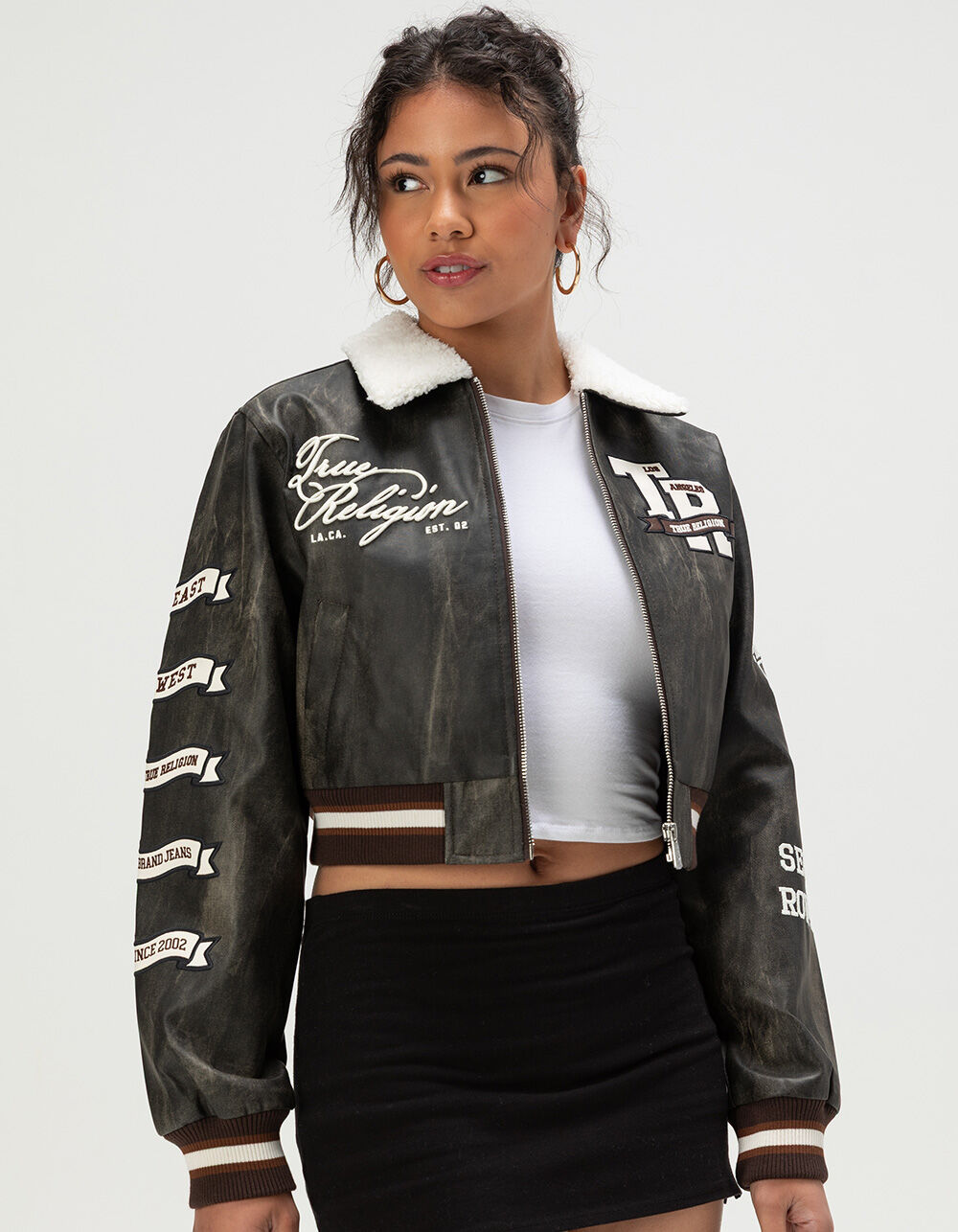 TRUE RELIGION Womens Sherpa Collared Aviator Jacket - BROWN - L