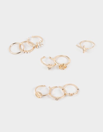 FULL TILT 9 Pack Butterfly/Rose/Pearl Dainty Rings Primary Image