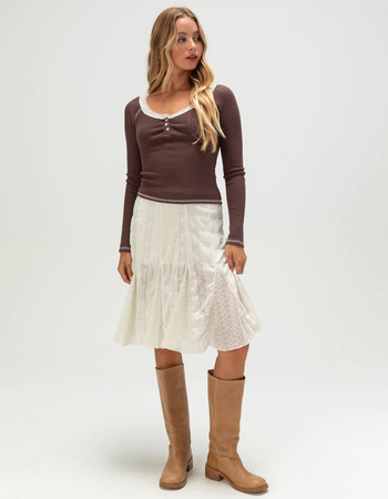 RSQ Womens Lace Trim Long Sleeve Henley Top Alternative Image