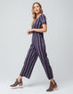 SKY AND SPARROW Stripe Button Front Navy Womens Jumpsuit image number 1