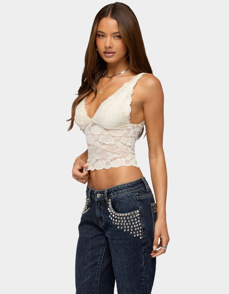 EDIKTED Vanya Sheer Lace V-Neck Top image number 1