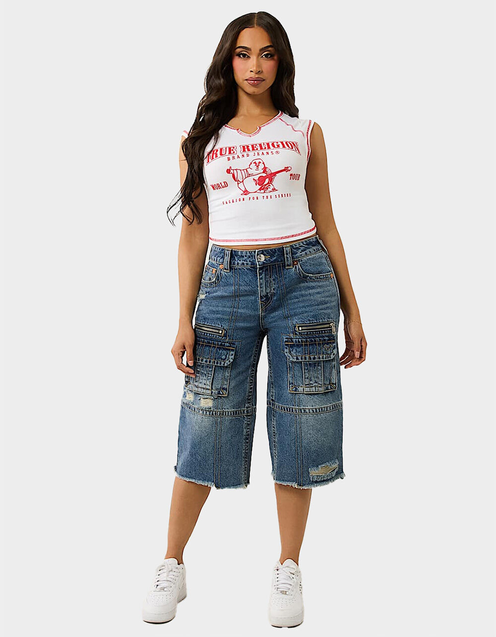 TRUE RELIGION Bobbi Baggy Womens Cargo Jorts - MEDIUM WASH | Tillys