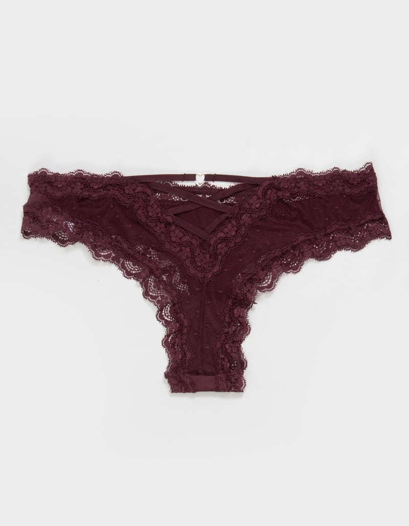 FULL TILT Polka Dot Mesh Back Lace Trim Thong image number 1