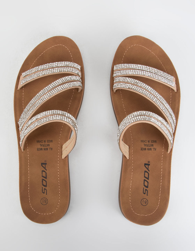 SODA Rhinestone Womens Tan Comfort Slide Sandals image number 1