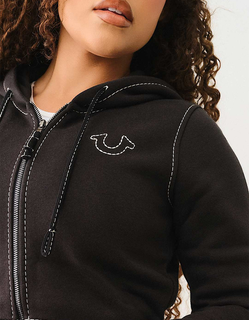 TRUE RELIGION Big T Womens Crop Shrunken Zip-Up Hoodie image number 3