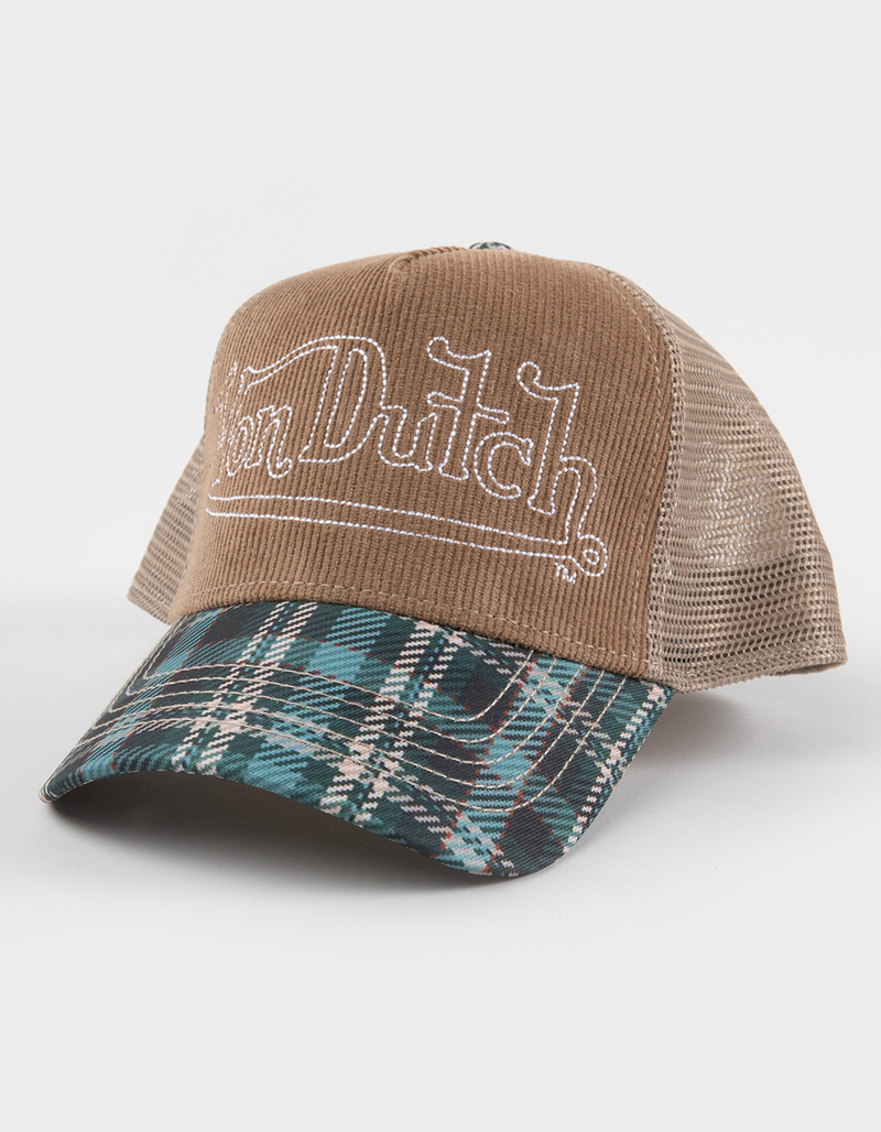VON DUTCH Plaid Cord Trucker Hat image number 0