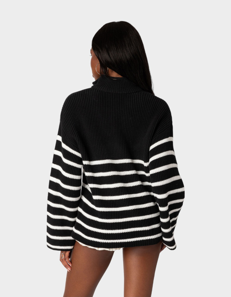 EDIKTED Oversized Quarter Zip Striped Womens Sweater image number 4