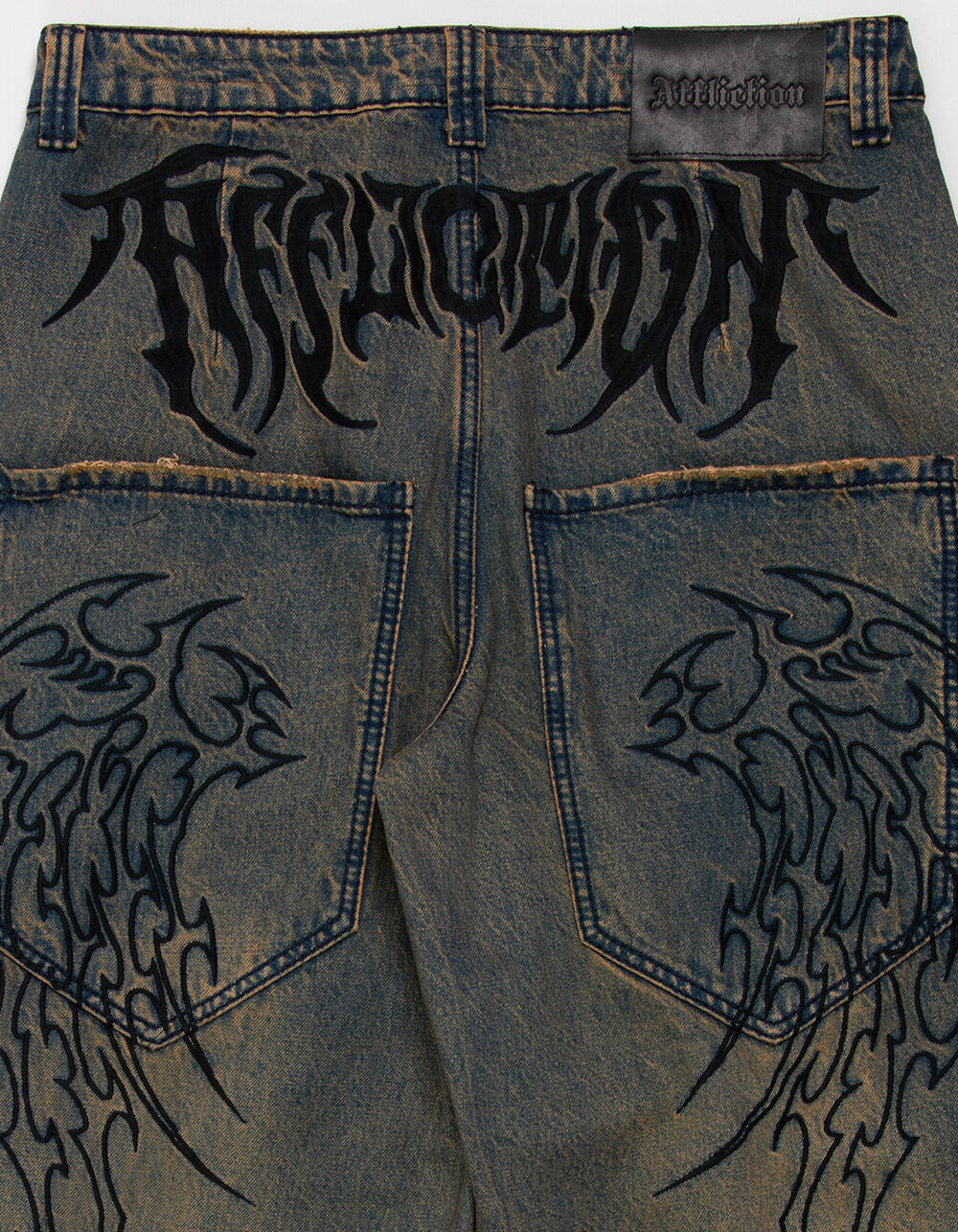 AFFLICTION Tribal & Wings Mens Wide Leg Embroidered Jeans - MEDIUM