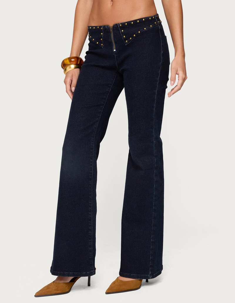 EDIKTED Carys Studded Low Rise Flared Jeans image number 3