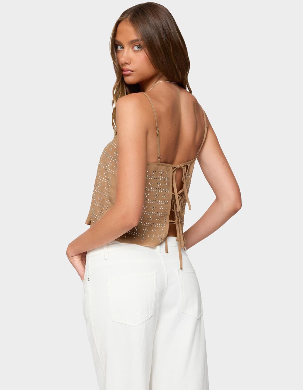 EDIKTED Sunna Studded Top - BROWN - L | Tillys