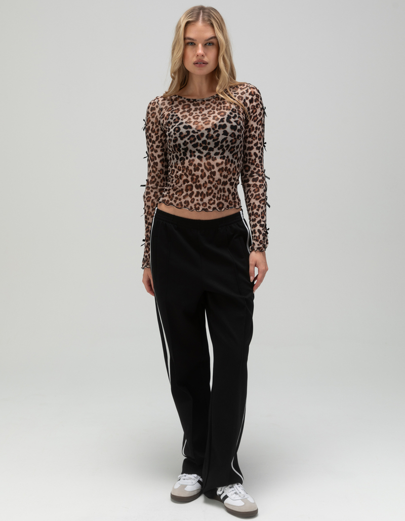 FULL TILT Leopard Bow Long Sleeve Womens Top image number 1