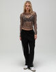 FULL TILT Leopard Bow Long Sleeve Womens Top image number 2