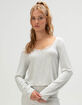 FULL TILT Brushed Lace Trim Womens Long Sleeve Top image number 1