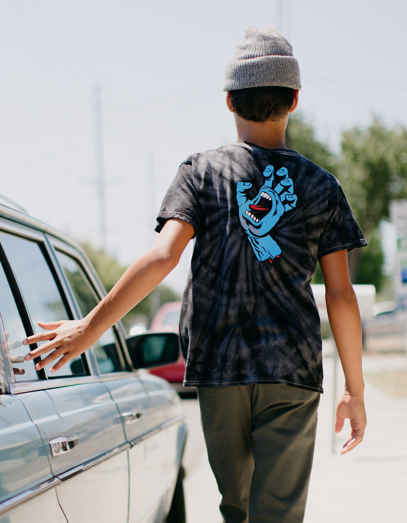 SANTA CRUZ Screaming Hand Tie Dye Black Boys T-Shirt image number 0