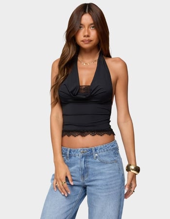 EDIKTED Layered Lacey Cowl Neck Halter Top Primary Image