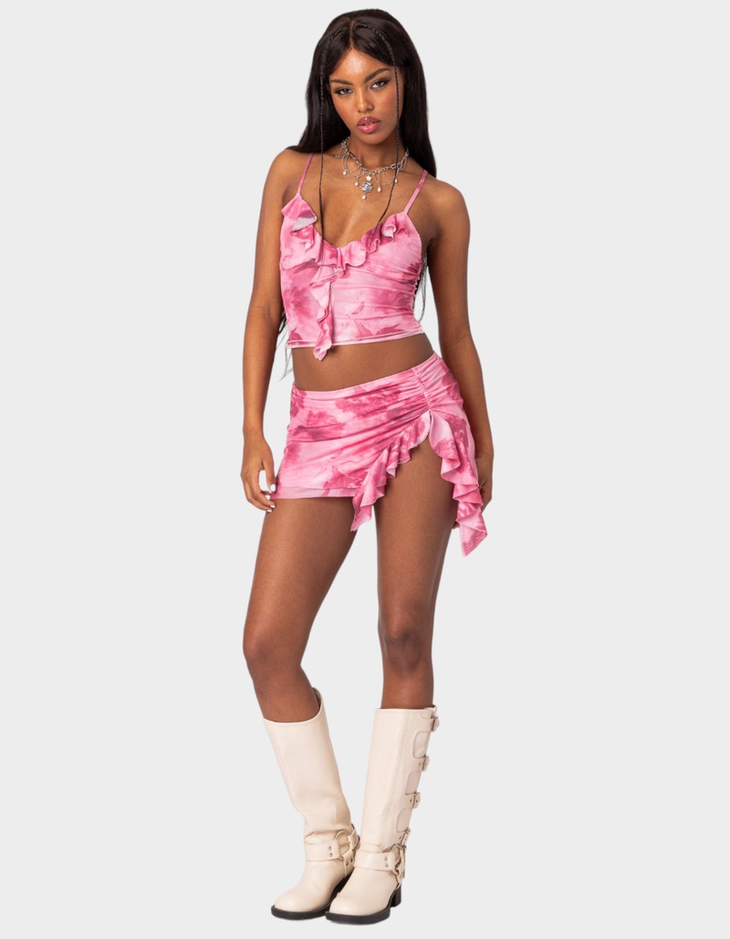 EDIKTED Wanda Printed Mesh Ruffled Tank Top image number 3