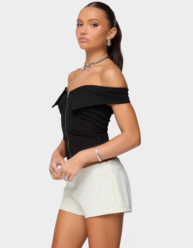 EDIKTED Collared Off Shoulder Zip Up Top image number 1