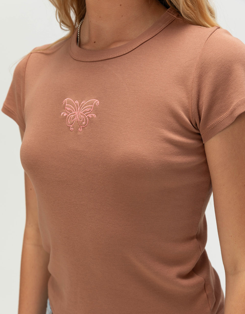 FULL TILT Embroidered Butterfly Womens Baby Tee image number 4