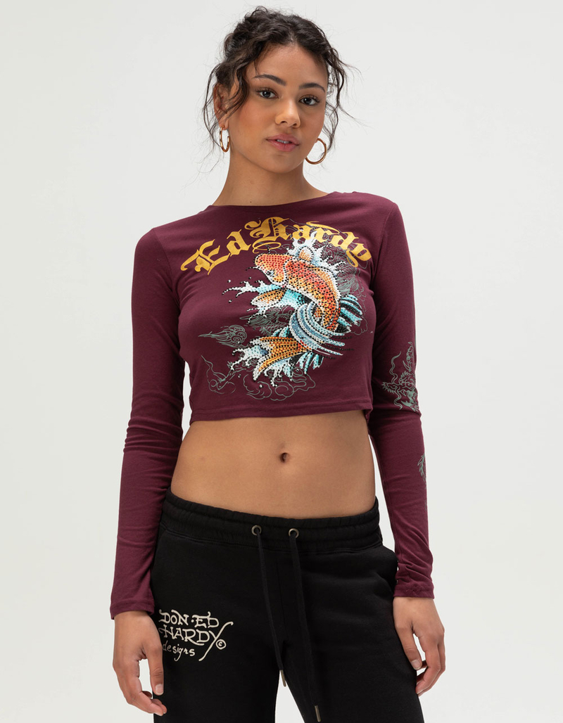 ED HARDY Koi Fish Womens Long Sleeve Baby Tee image number 0