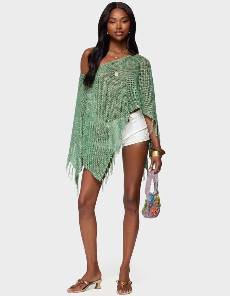 EDIKTED Sequin Fringe Knit Poncho image number 4