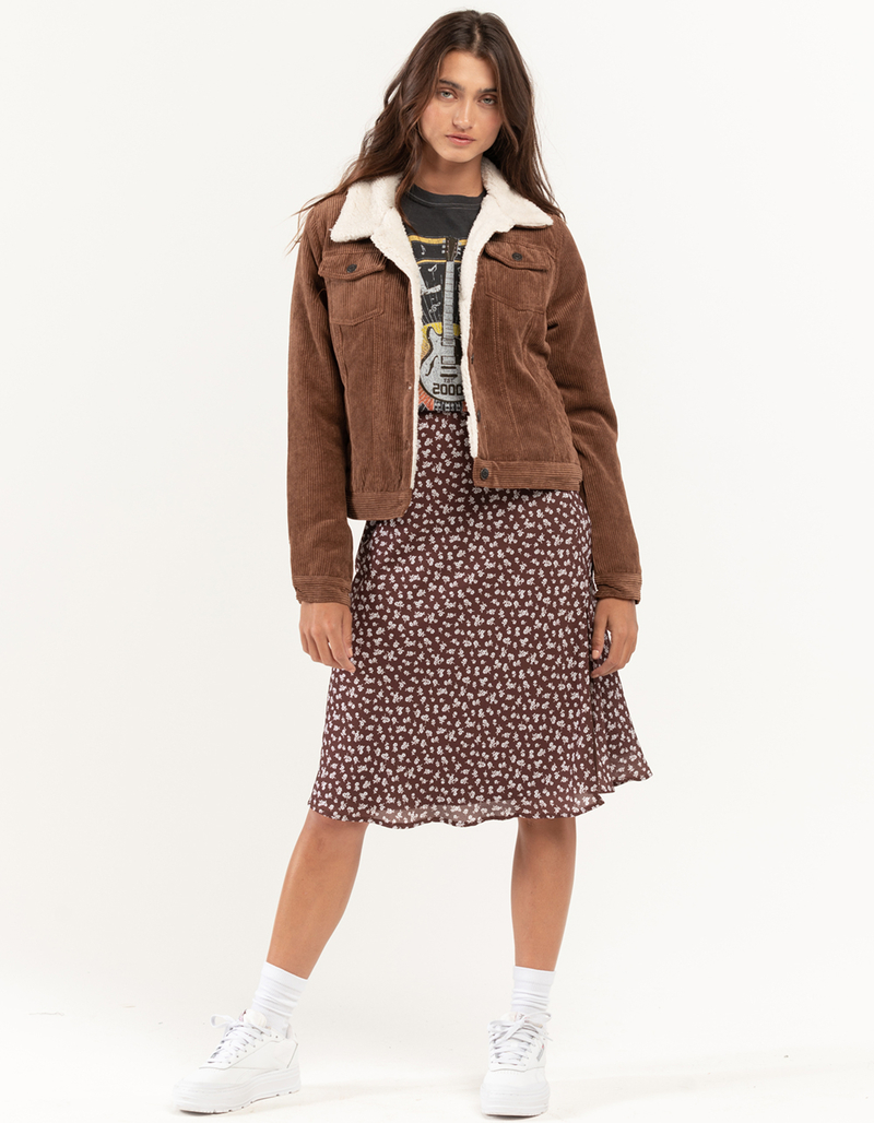 ASHLEY Womens Sherpa Lined Corduroy Trucker Jacket image number 5