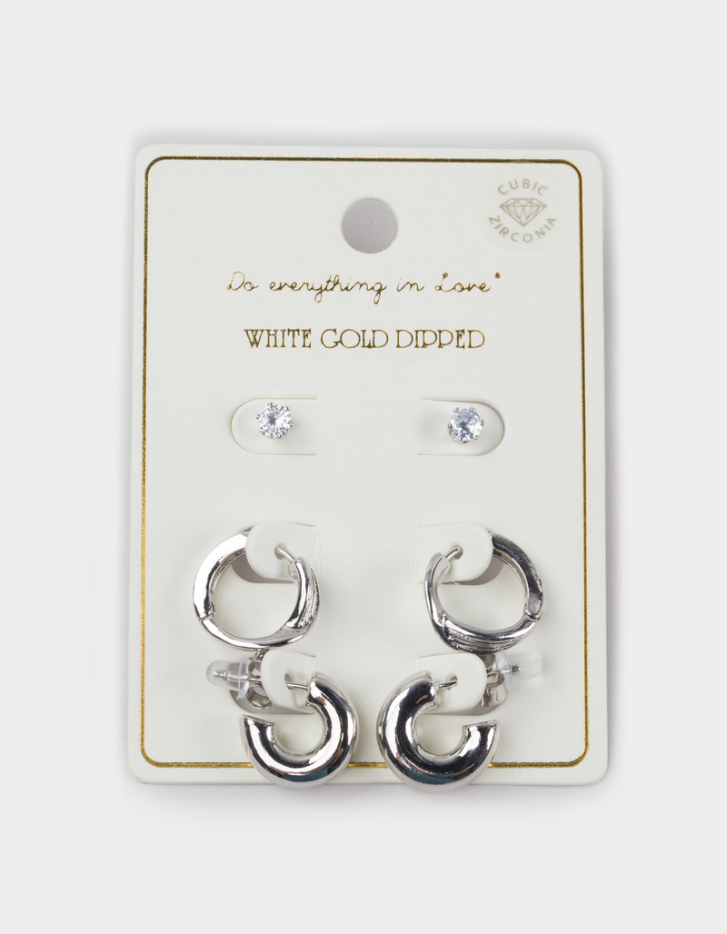 DO EVERYTHING IN LOVE White Gold Dipped 3 Pack Earrings image number 1