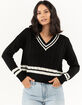 FULL CIRCLE TRENDS Cable Knit V Neck Womens Varsity Sweater image number 1